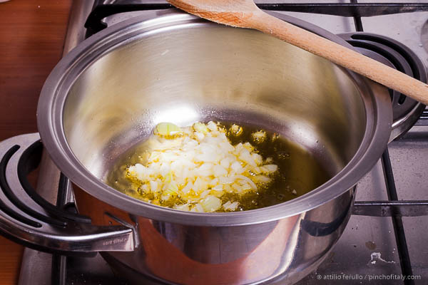 Fry the onion with olive oil...