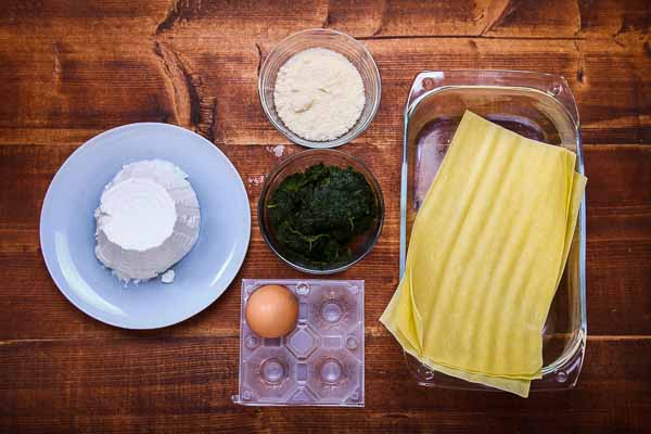 Ricotta cheese, parmigiano cheese, spinach, egg, fresh pasta... Cannelloni Ingredients