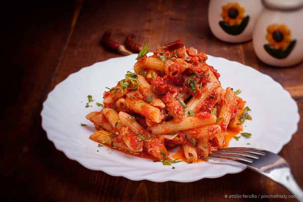 Ready to serve penne all'arrabbiata yes angry penne. Ready to serve penne all'arrabbiata yes angry penne.