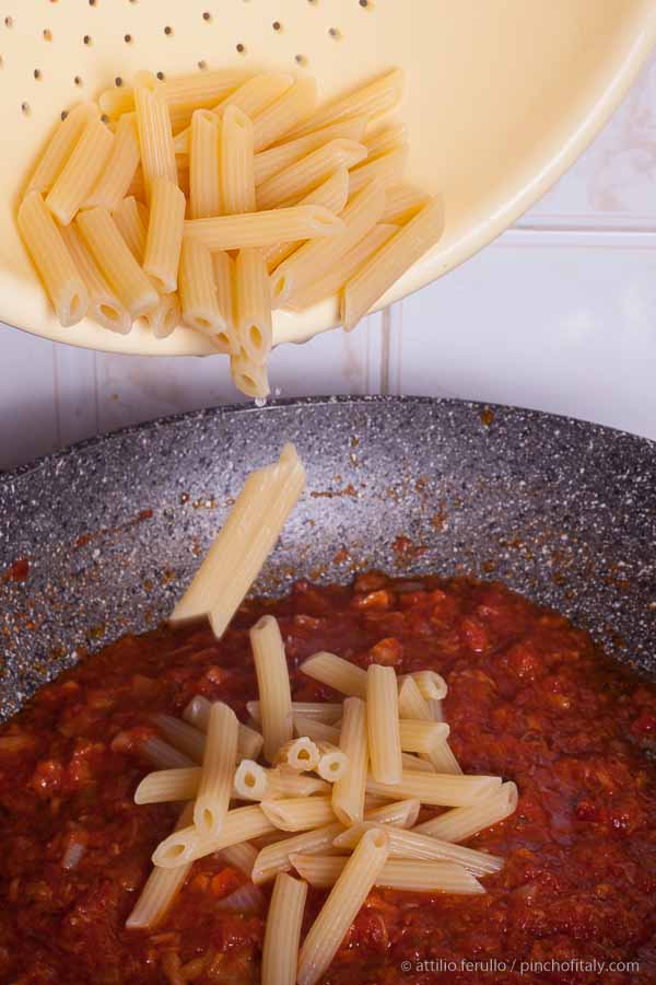 Drain and add the penne to the angry sauce... Drain and add the penne to the angry sauce...