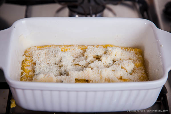 Add half gorgonzola to the first layer of polenta... Polenta with Gorgonzola