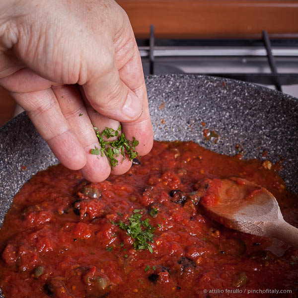Add A Part Of The Minced Parsley To The Pan... Puttanesca Pasta Sauce